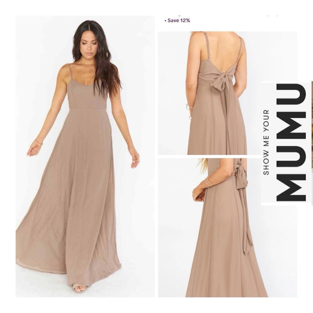 Show Me Your MuMu Lauren Tie Maxi Dress ~ Dune Chiffon Small coastal cowgirl
